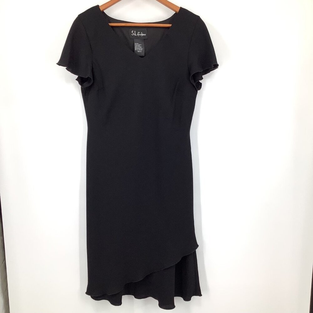 SL Fashions Women's Black Dress Size 12 Flutter Sleeve Sheath Midi